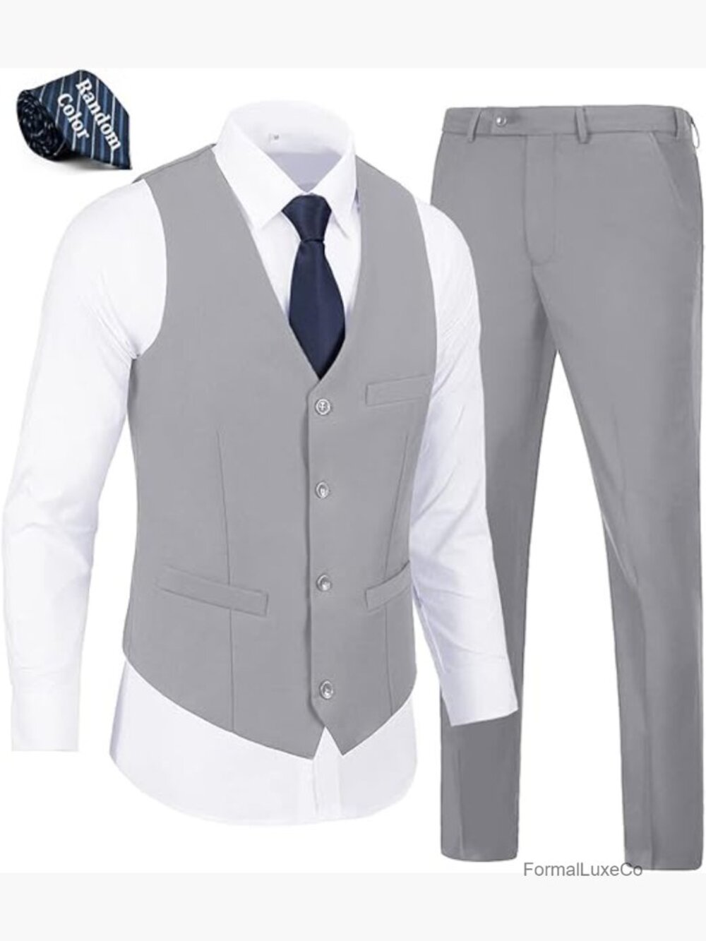 Mens 2 Piece Suit Vest & Pants Set Slim Fit Formal Wedding Groomsmen Suit